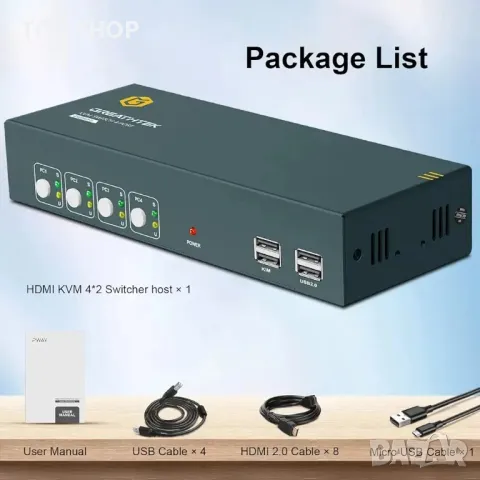 HDMI KVM превключвател 2 монитора 4 компютъра, снимка 3 - Дънни платки - 48762270