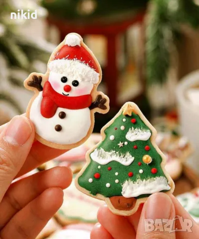 8 бр Коледни Дядо Коледа елен имел човече пластмасови разглобяеми резци форми фондан тесто бисквитки, снимка 6 - Форми - 48171436