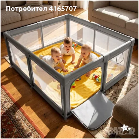 Бебешка кошара за игра и почивка 150x180 см, сива, снимка 4 - Кошарки - 55729611