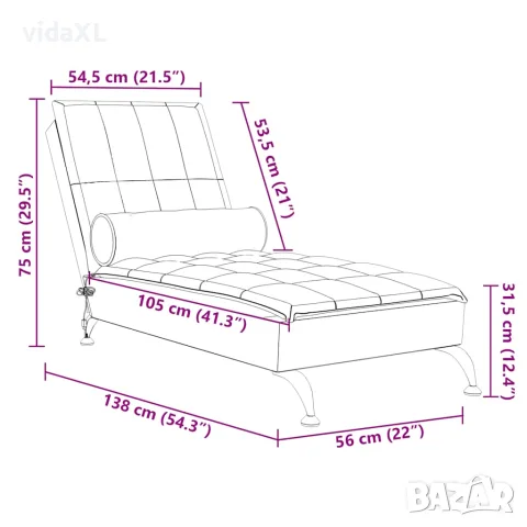 vidaXL Масажна кушетка с болстер, светлосива, текстил, снимка 10 - Кушетки - 56147470