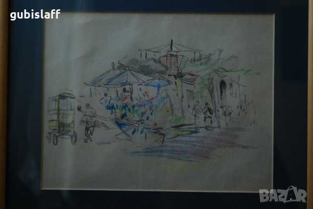 Стара картина,градски пейзаж, Стоян Василев, 1950-те год., снимка 2 - Картини - 31282034