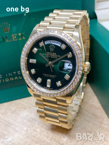Rolex Day Date President Gold Green Diamond Bezel, снимка 8 - Луксозни - 52461127
