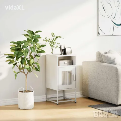 vidaXL Нощно шкафче бяло 36x39x78 cm Студено валцувана стомана, снимка 3 - Бюфети - 56148271