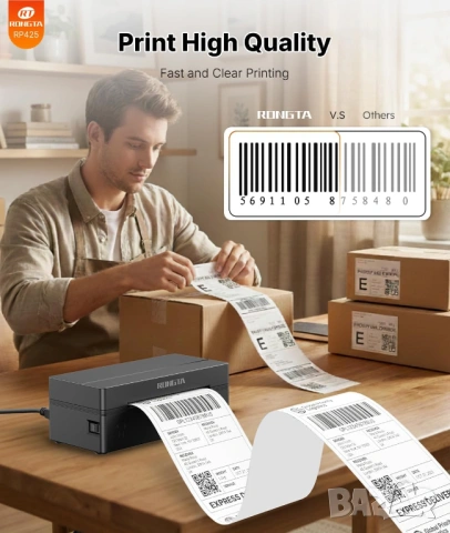 Rongta RP425 термодиректен етикетен принтер 4x6 100x150 еконт спиди, снимка 5 - Принтери, копири, скенери - 54053690