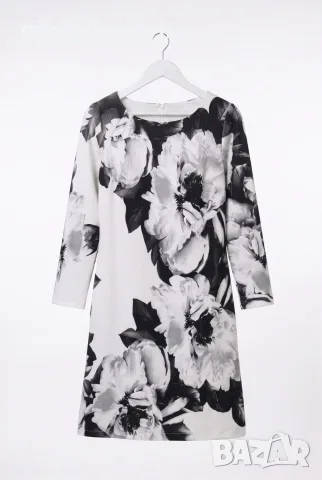 Рокля “Black & White Floral Chic” – Дамска рокля с реглан ръкав и трапецовидна линия арт.1544, снимка 5 - Рокли - 56164388