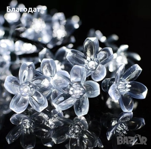 Многоцветни коледни LED лампички с цветя с щепсел  - Многоцветни, дължина - 5м ,28бр лампички., снимка 4 - Декорация за дома - 52410693