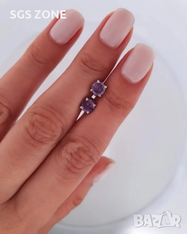 Сребърни обеци с естествен аметист., снимка 8 - Обеци - 52874985