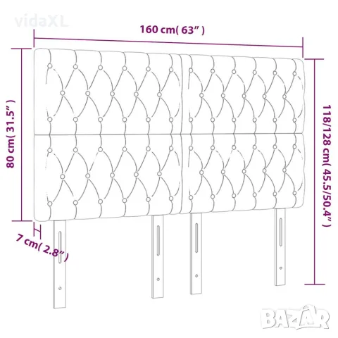 vidaXL LED горна табла за легло, светлосива, 160x7x118/128 см, кадифе, снимка 6 - Тоалетки - 56146658