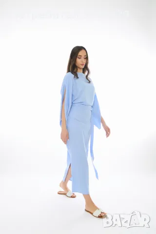 Ленена Рокля Melani - Небесно Синя, снимка 4 - Рокли - 49723600