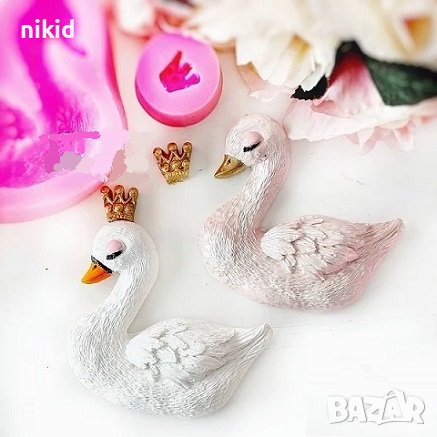 Грамаден лебед и корона силиконов молд форма фондан гипс пано декор украса