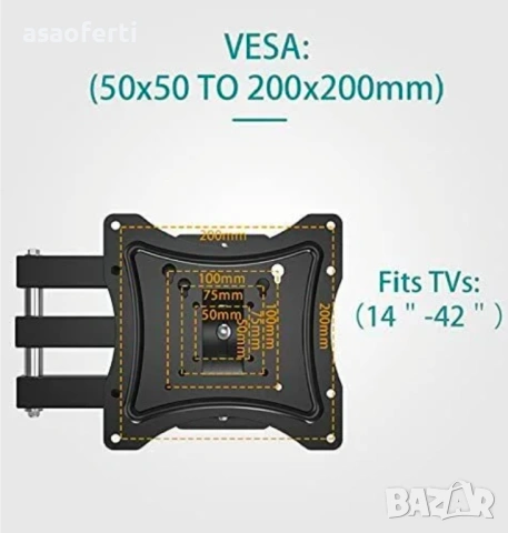​📺 Универсална Стойка за Стена за Телевизор (14-55 инча) – Накланяща се и въртяща се, снимка 13 - Телевизори - 53105289