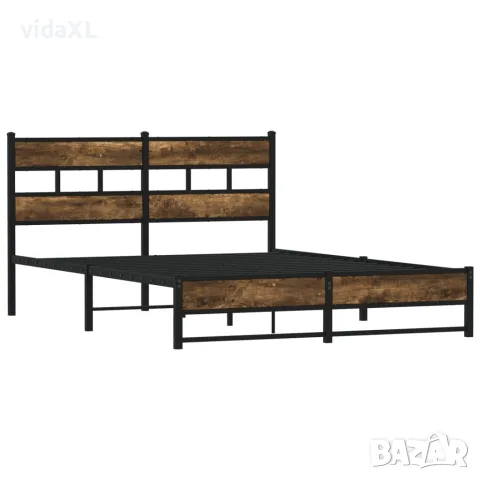 vidaXL Метална рамка за легло, без матрак, опушен дъб, 140x200 см, снимка 3 - Спални и легла - 56147468