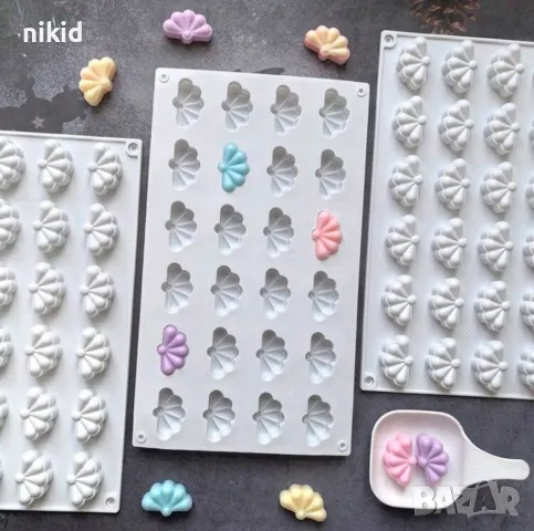 24 мини полу ветрило цвете силиконов молд форма фондан шоколад гипс, снимка 4 - Форми - 48954825