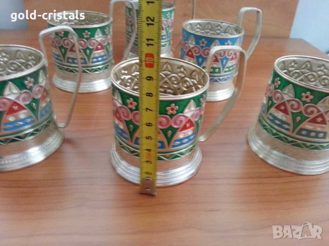 руски стакани подстакани с цветен емайл, снимка 5 - Антикварни и старинни предмети - 29224089