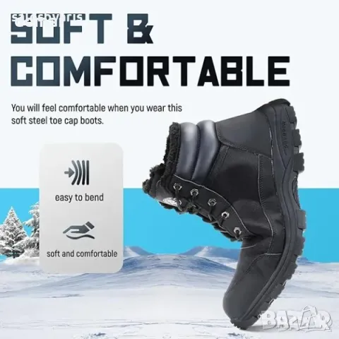 Черни работни боти с лека стоманена капачка, подходящи за зимата, снимка 3 - Мъжки боти - 49824419