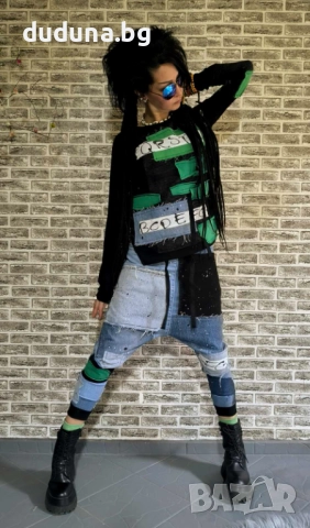 Див дамски сет дънкови потури и блуза в стил ДУДУНА!