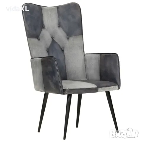 vidaXL Wingback стол, сив, естествена кожа（SKU:339661, снимка 1 - Столове - 47773454