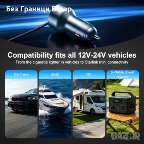Ново Зарядно за Starlink Mini 12V-24V 30V 60W за кола кемпер лодка USB-C кабел 3 метра, снимка 5 - Друга електроника - 56197119