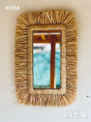 🌿Дизайнерско огледало от рафия – ръчно изработен бохо акцент за уютен и модерен дом, снимка 17 - Огледала - 53881746