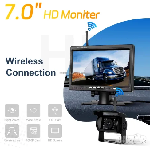 Безжична камера с монитор, паркиране, камион, заден ход, трактор, комбайн, парктроник, задно виждане, снимка 2 - Друга електроника - 29776069