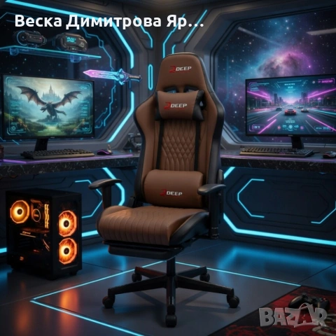 Ергономичен кафяв геймърски стол с поставка за крака, регулируема височина и 3D подлакътници, снимка 4 - Столове - 54044537