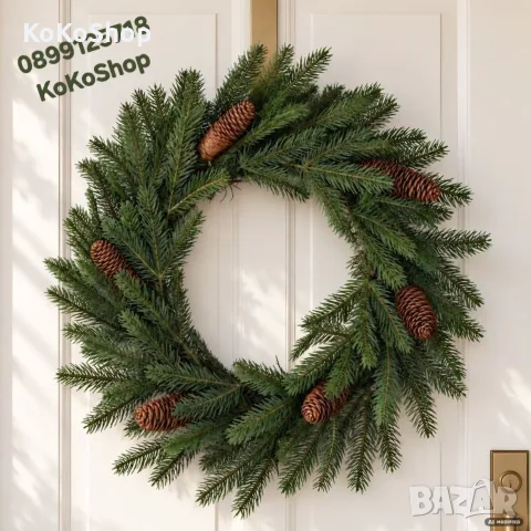 Коледен венец с шишарки, коледна декорация