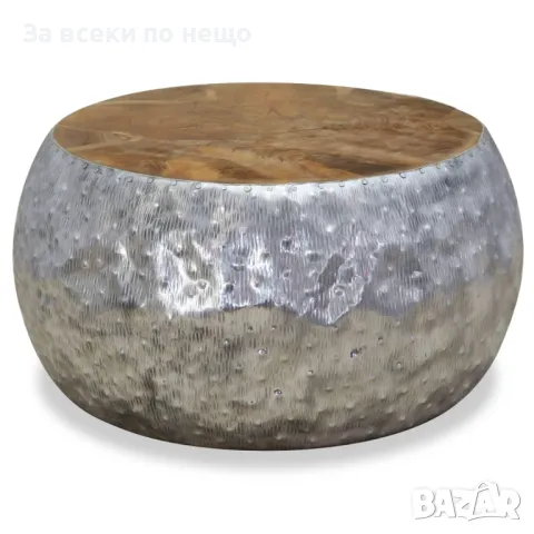 Маса за кафе, алуминий, тиково дърво, 60х60х30 см, снимка 3 - Маси - 47358938