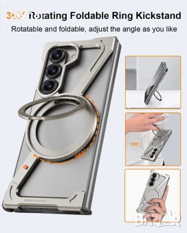 XAOVUIR калъф за Samsung Galaxy Z Fold 6 с магнитна въртяща се стойка, сребрист, снимка 4 - Калъфи, кейсове - 50595231