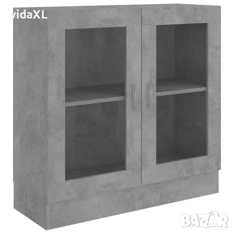 vidaXL Шкаф витрина, бетонно сив, 82,5x30,5x80 см, инженерно дърво