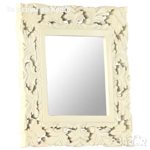 Ръчно резбовано огледало, бяло, 50x50 см, мангово дърво масив Код P182, снимка 7 - Огледала - 49455810