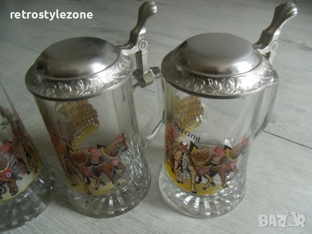 № 8052 комплект 4 броя стари стъклени халби  - с метален капак   , снимка 6 - Чаши - 50329297