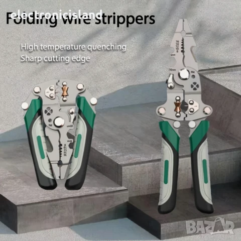 12 в 1 Сгъваеми клещи, мултифунционален инструмент за оголване на кабели, рязане, кримпване, снимка 9 - Клещи - 50750292
