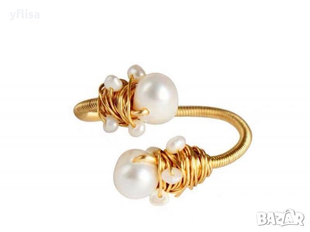 Пръстен с две перли - бели