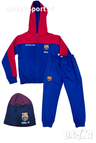 Yamal Сет Зимна Шапка + Детски анцуг Ламин Ямал Син Червен Барселона