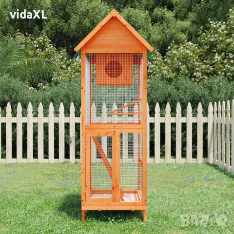 vidaXL Къщичка за птици кафява 60x58,5x160 см масивна чамова дървесина, снимка 2 - За птици - 56146308