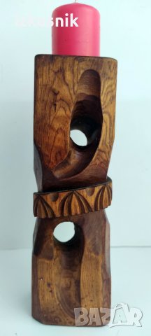 Резбовани дървени свещници, уникати от 70-те години, снимка 11 - Декорация за дома - 37561283