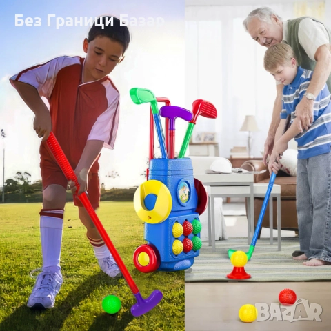 Нов Детски голф комплект – количка, 4 стика, 6 топчета, дупки Идеален подарък, снимка 4 - Образователни игри - 52379858