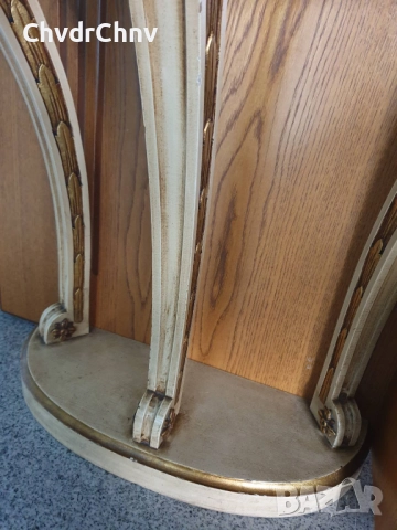 Барокова тоалетка/дървена конзолна масичка с огледало/маса-мрамор-дърворезба, снимка 3 - Антикварни и старинни предмети - 48984380