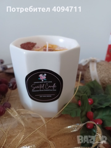 Декоративна свещ със соев восък с аромат на цветя/роза и жожоба/ в красива порцеланова чаша, снимка 4 - Декорация за дома - 52403039