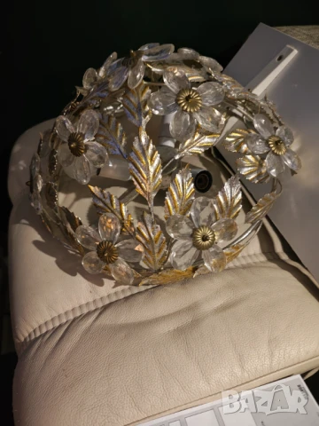 Арт Деко Ретро плафон желязо кристал, снимка 4 - Лампи за таван - 50992058