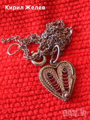 СТАРИНЕН СЪРЦЕВИДЕН МЕДАЛЬОН ФИЛИГРАННО СРЕБРО и СРЕБЪРНА ВЕРИЖКА СРЕБРО 835 МАЙСТОРСКА РАБОТА 29665, снимка 4 - Антикварни и старинни предмети - 40532546