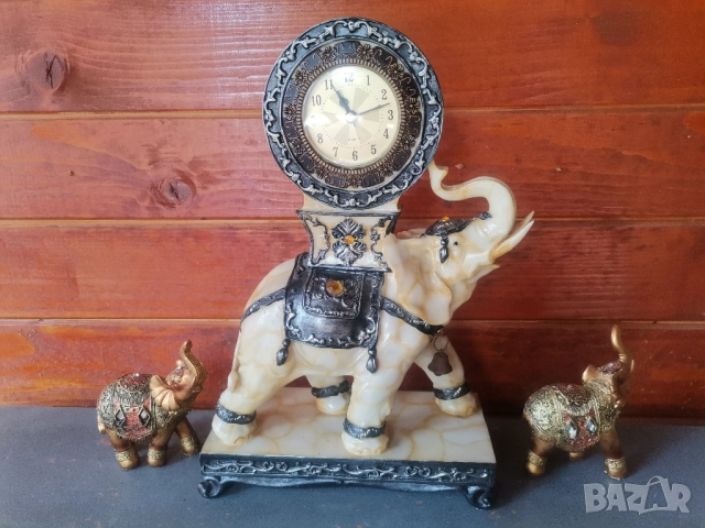 Красив каминен часовник + 2 слончета подарък