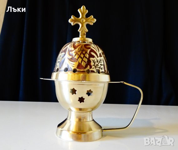 Бронзово кадило,кандило,цветен клетъчен емайл. , снимка 2 - Антикварни и старинни предмети - 32045216
