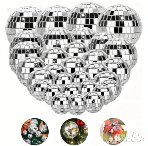 32 броя огледални диско топки различни размери за декорация на торта парти , снимка 3 - Други - 53364691
