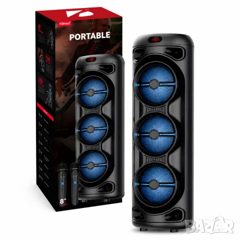 Караоке тонколона 90 cm с два безжични микрофона и LED