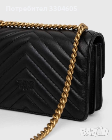 PINKO Черна Кожена Чанта За През Рамо Love One, снимка 5 - Чанти - 52957422