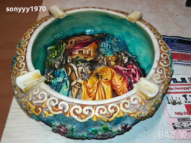 ГОЛЯМ МАСИВЕН РЕЛЕФЕН ПЕПЕЛНИК С ЯПОНСКИ МОТИВИ-ВНОС SWISS 1101251957, снимка 5 - Антикварни и старинни предмети - 48644730