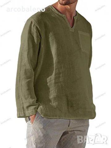 Мъжка ежедневна плажна риза с V-образно деколте и дълги ръкави, 6цвята - 024, снимка 11 - Ризи - 39731757