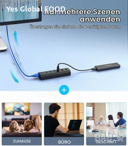 Vansuny USB 3.0 хъб с 6 порта и захранване 24W, снимка 2 - Кабели и адаптери - 55938359