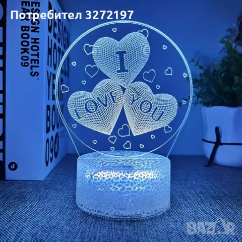 Холограмна 3D LED лампа Сърца i love you-дистанционно управление 16цвята+други режими на управление , снимка 4 - Настолни лампи - 49505064